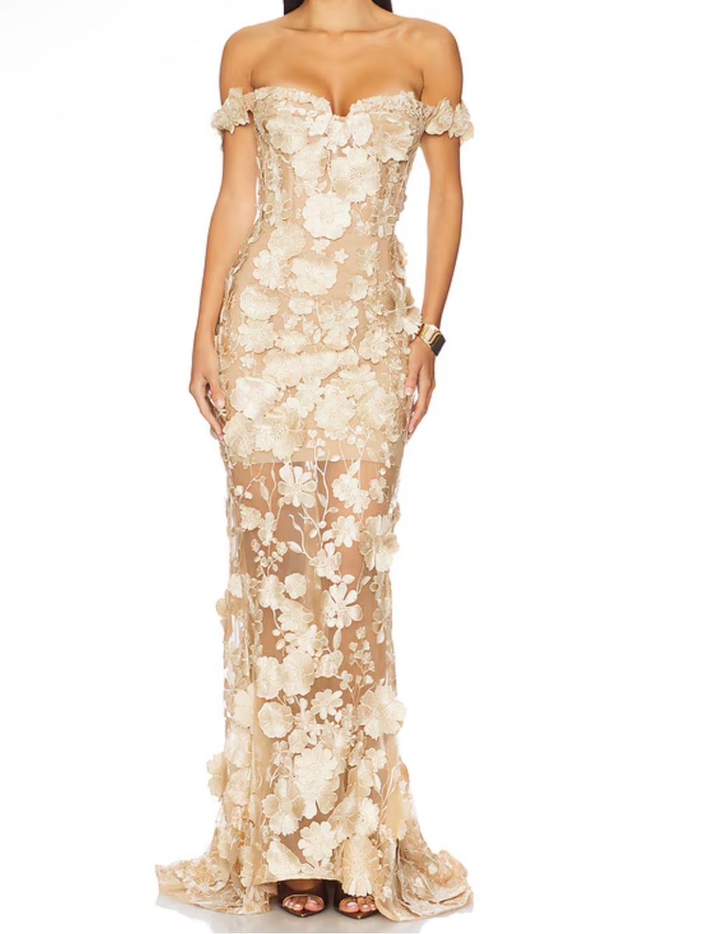 Bronx and Banco Jasmine Off-The-Shoulder Corset Gold Gown US 2/XS